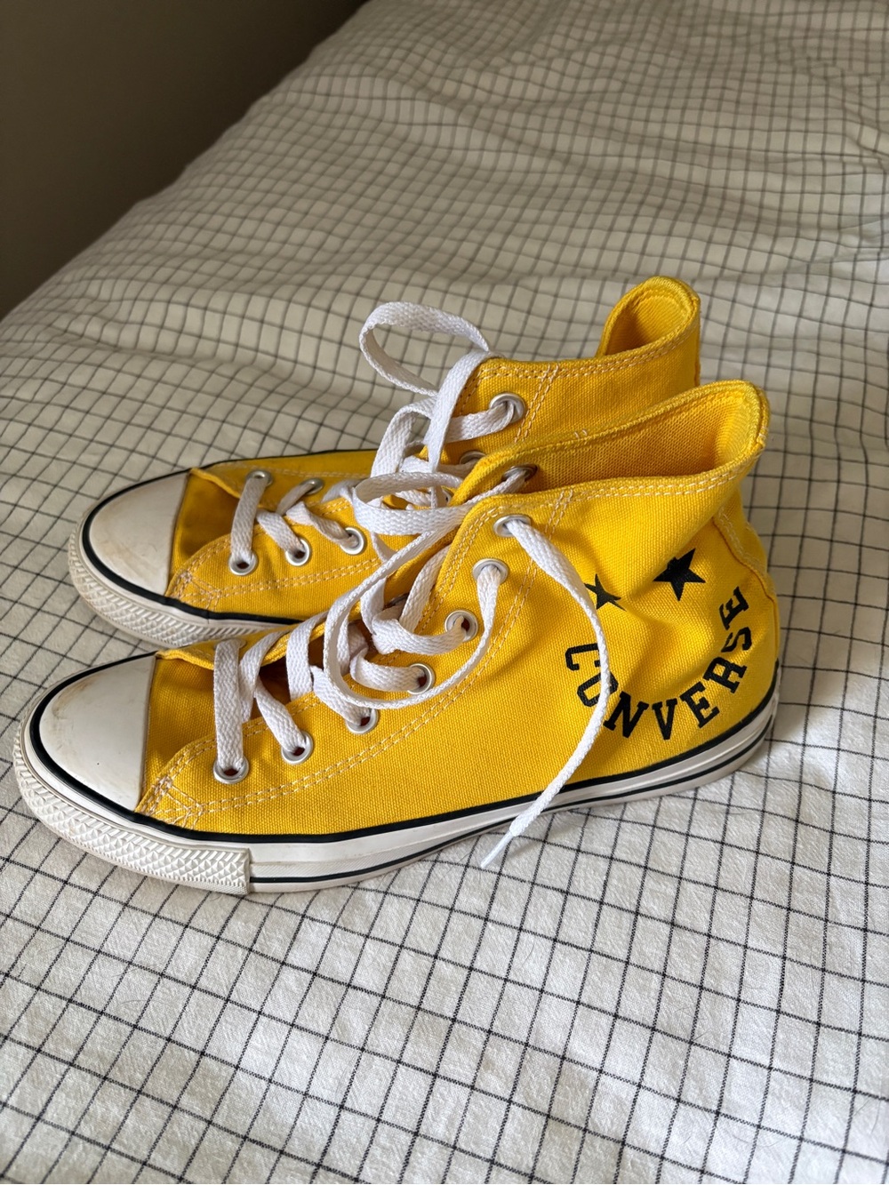 Converse Yellow All Star High-Top Canvas Sneakers with Smiley design